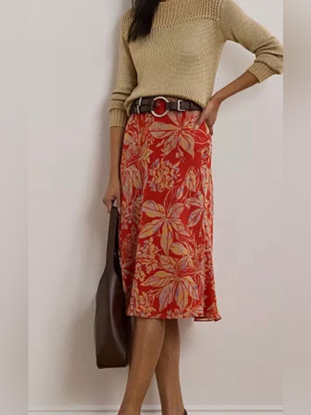 Lauren Ralph Lauren Crinkle Floral Georgette Midi Skirt - Size 14